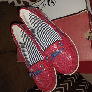 Arizona Jean Company Red Sequin Flats with Blue Details